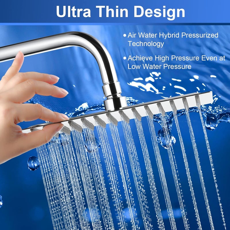 Aiscsc Rain Shower Head - 10 Inch High Pressure Shower Heads 304 Stainless Steel Ultra Thin Square Showerhead Pressure Boosting Design, Ceiling or Wall Mount - Image 5